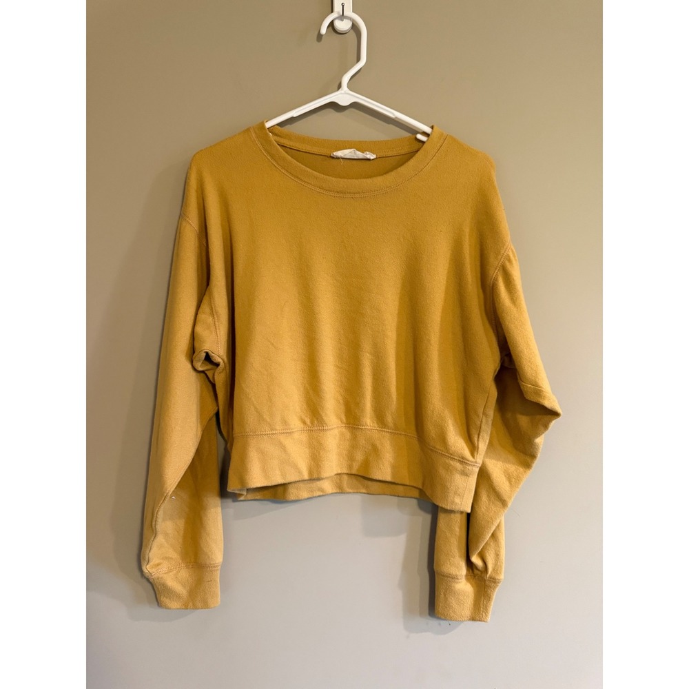 Double Zero Mustard Yellow Cropped Sweatshirt Womens Small Crew Neck Pullover